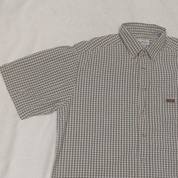 Carhartt Men's Short Sleeve Plaid Button Down Shirt Size L Large  Reg S91-MOS - Picture 2 of 9